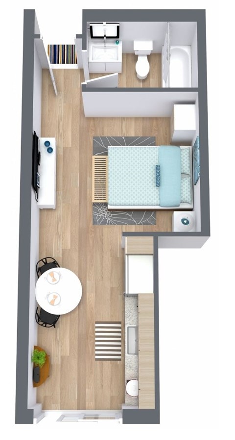 Floor plan for studio, 1 bath